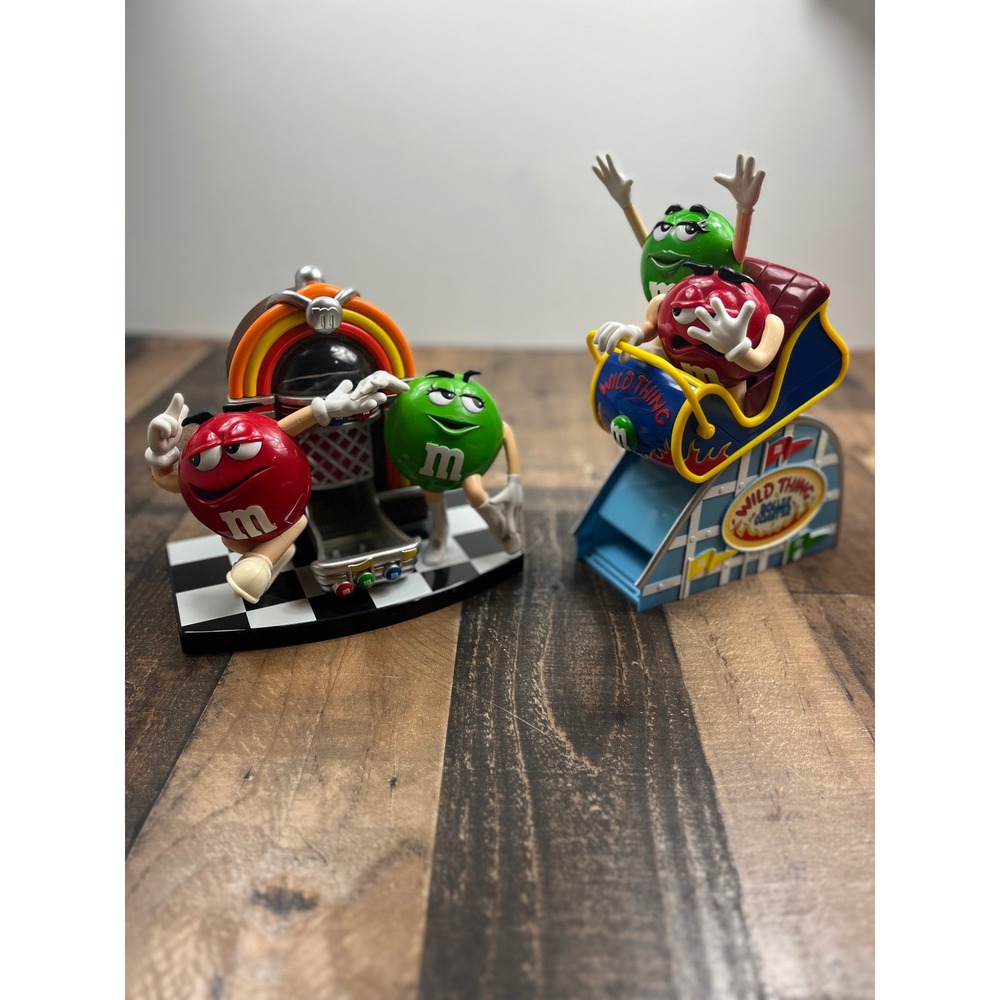 M&M's Candy Dispenser Lot Wild Thing Roller Coaster & Jukebox Diner Red Green